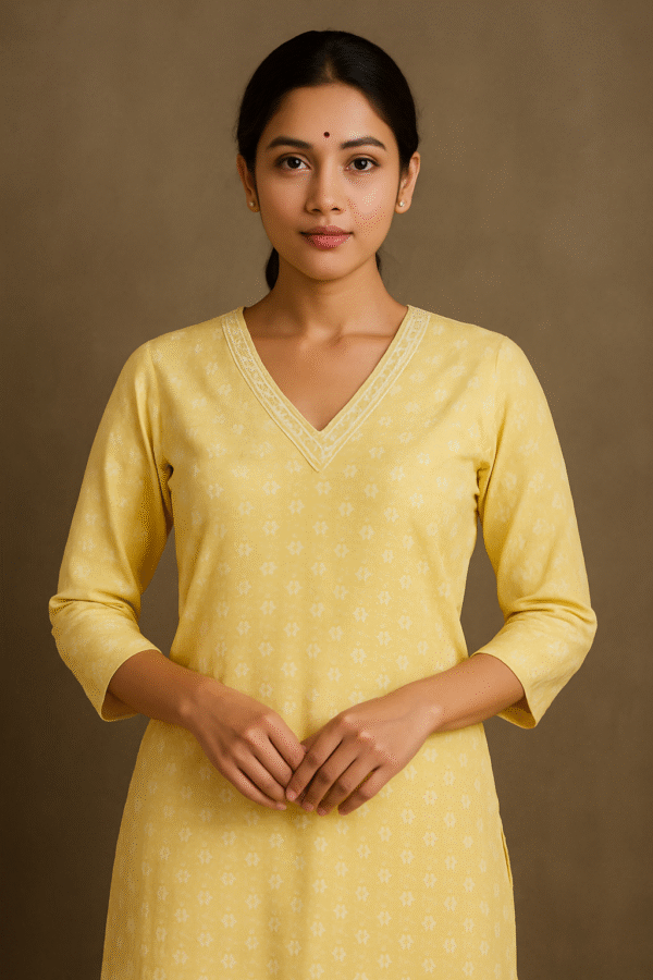 Mayuri yellow cotton kurti for women
