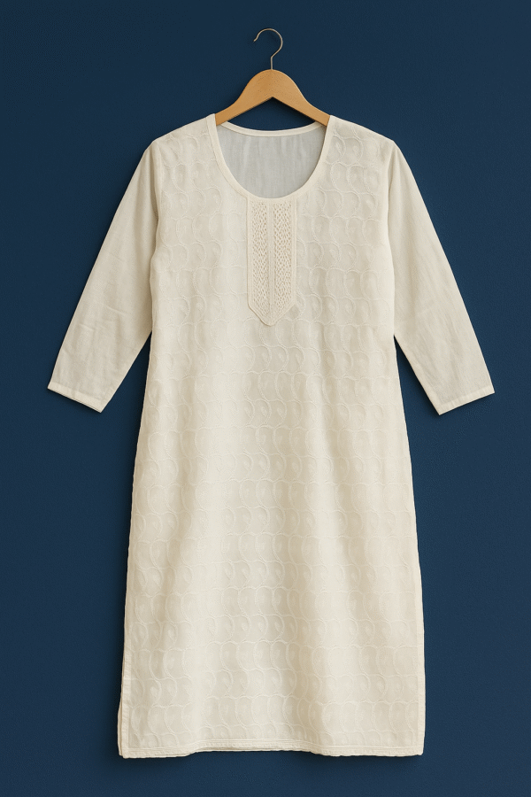 KZ round neck white kurti for women
