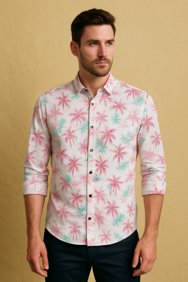 New arrival mens coco leaf printed shirt for summer styling