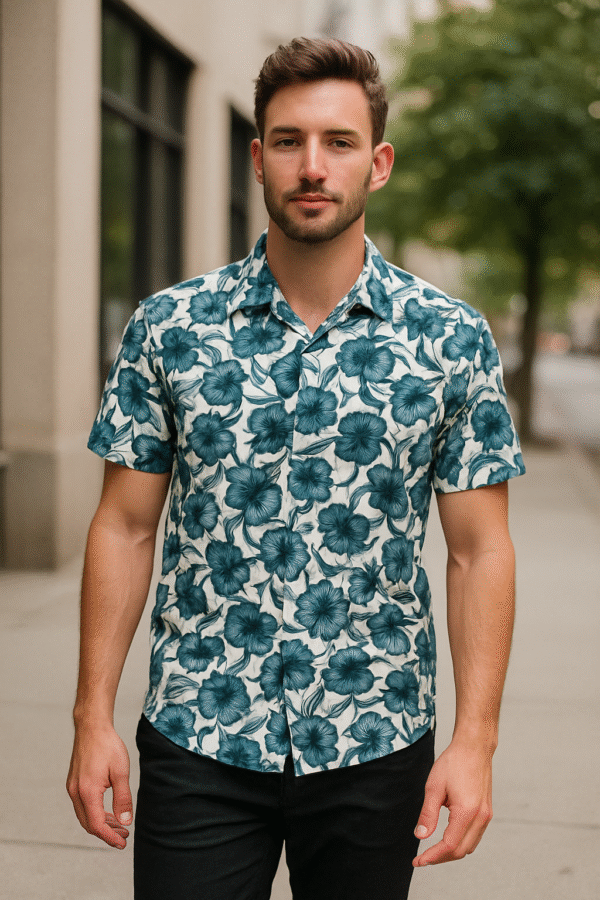 Flower print half shirt for men