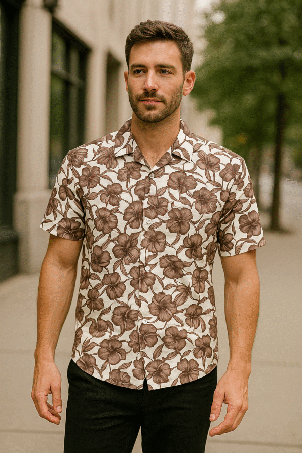 Flower print half shirt for men