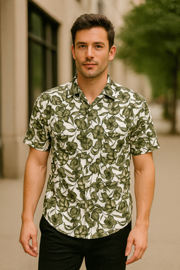 Flower print mens half shirt for men