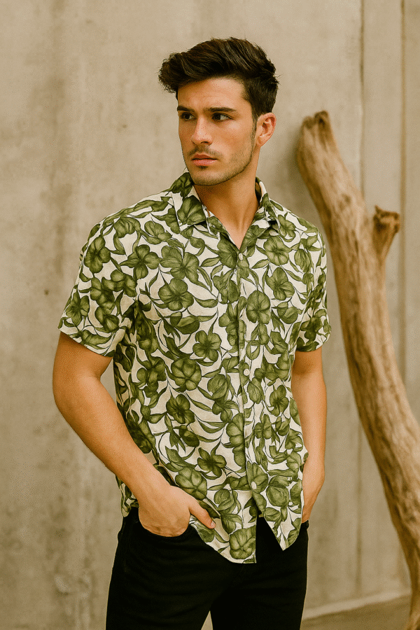 Flower print mens half shirt for men
