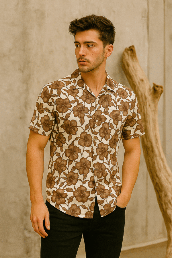 Flower print half shirt for men