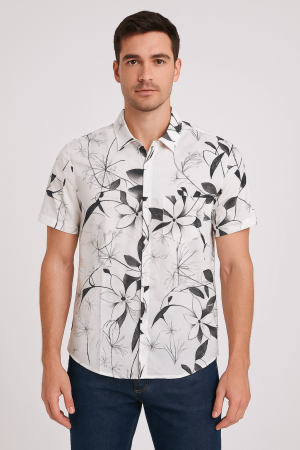 Flower print half shirt