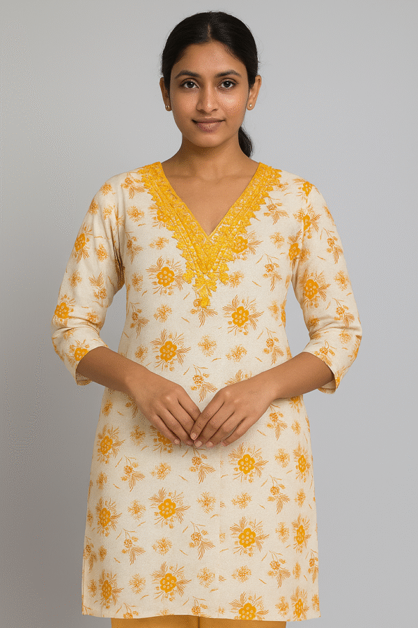 flower yellow print kurti for girl's
