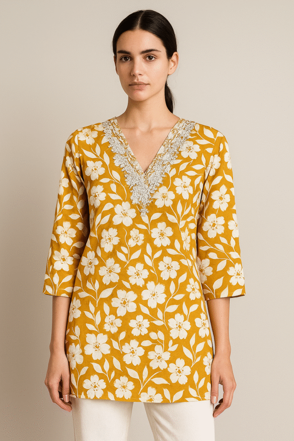 Cotton blend short kurti v neck