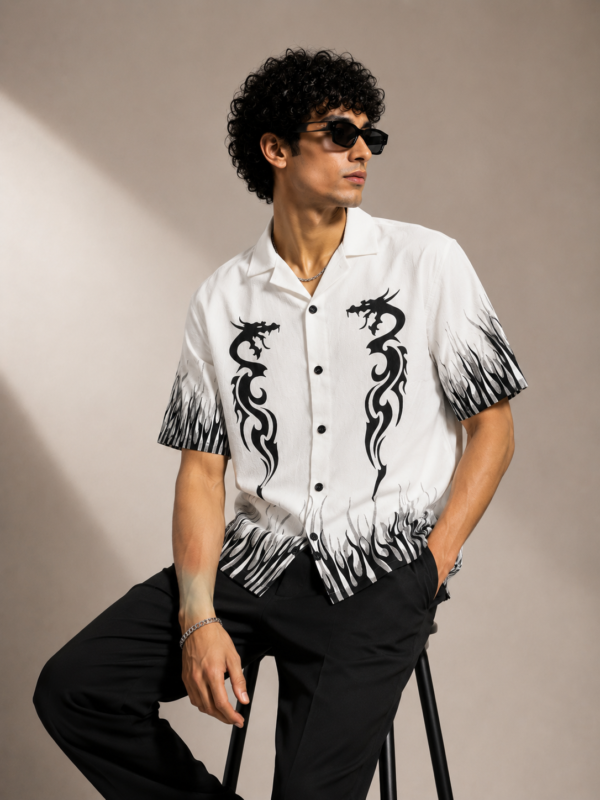 Dragon Flame Printed Casual Shirt